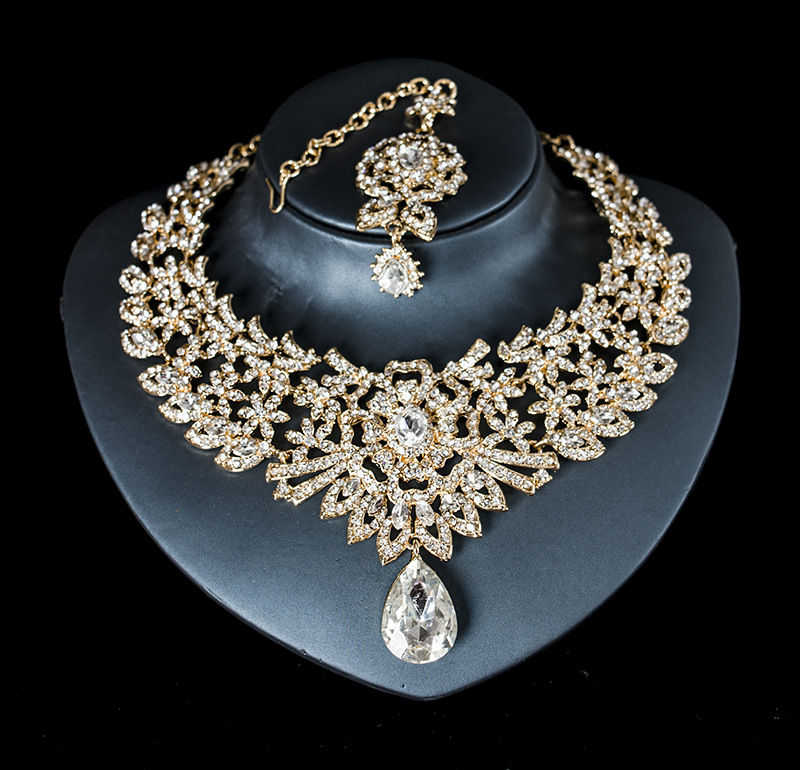 Luxury Bridal Glass crystal banquet jewelry two piece set Evening Party Wedding Jewelry Sets