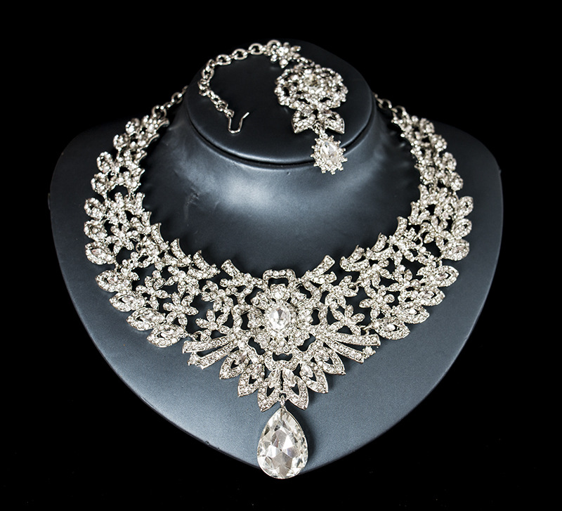 Luxury Bridal Glass crystal banquet jewelry two piece set Evening Party Wedding Jewelry Sets