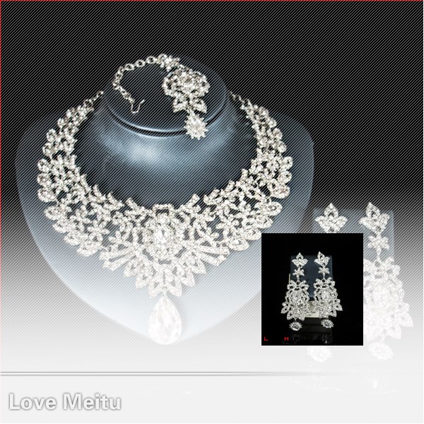 Luxury Bridal Glass crystal banquet jewelry two piece set Evening Party Wedding Jewelry Sets