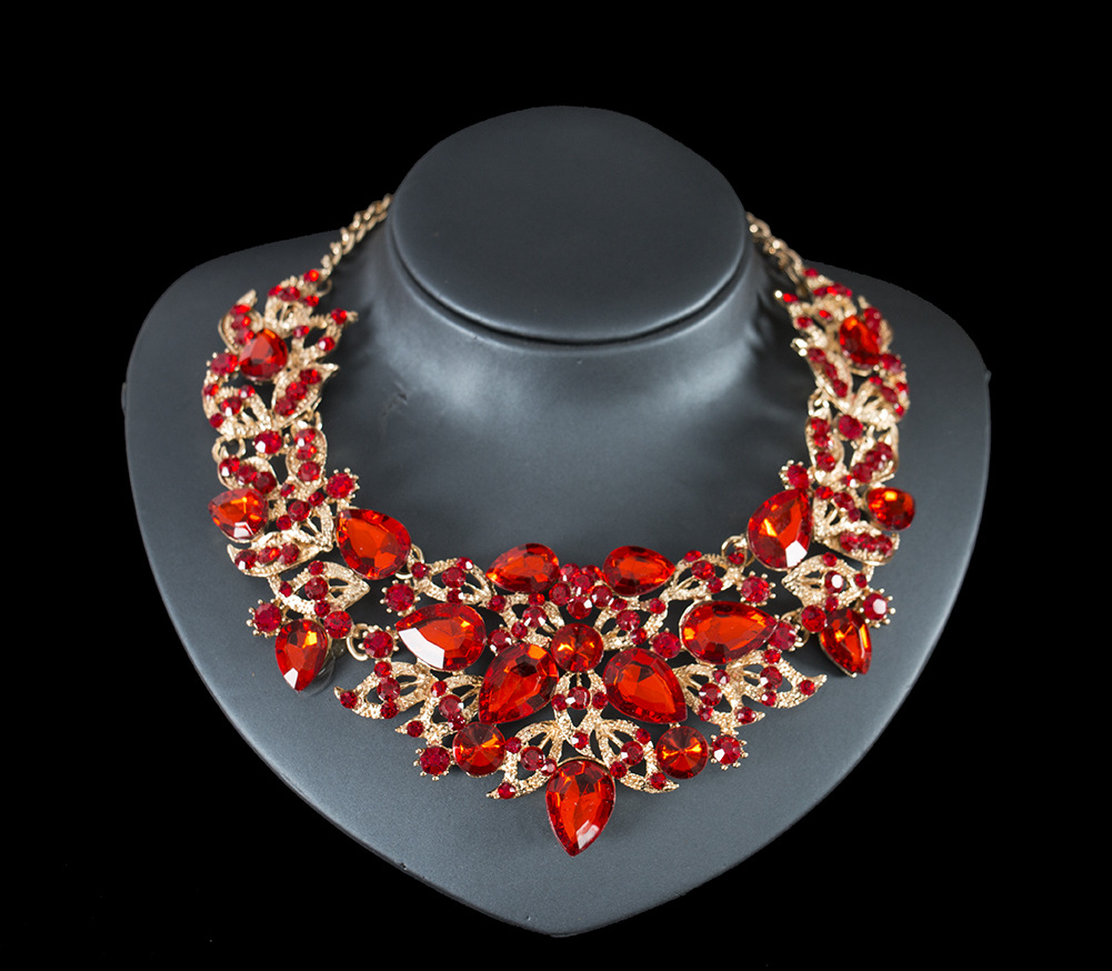 Luxury Elegant colour Crystal Bridal Necklace Earrings Jewelry Sets Fashion Jewelry Wedding Jewelry
