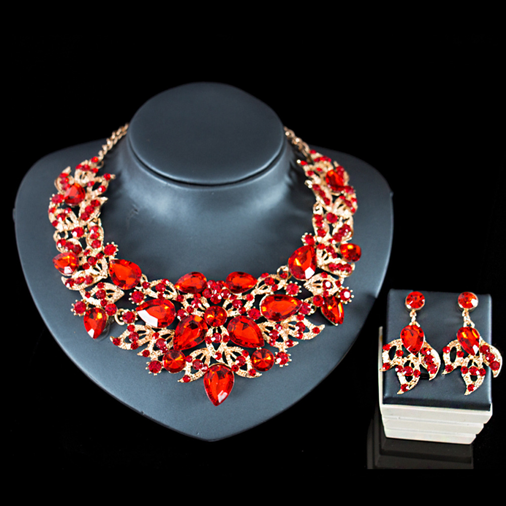 Luxury Elegant colour Crystal Bridal Necklace Earrings Jewelry Sets Fashion Jewelry Wedding Jewelry