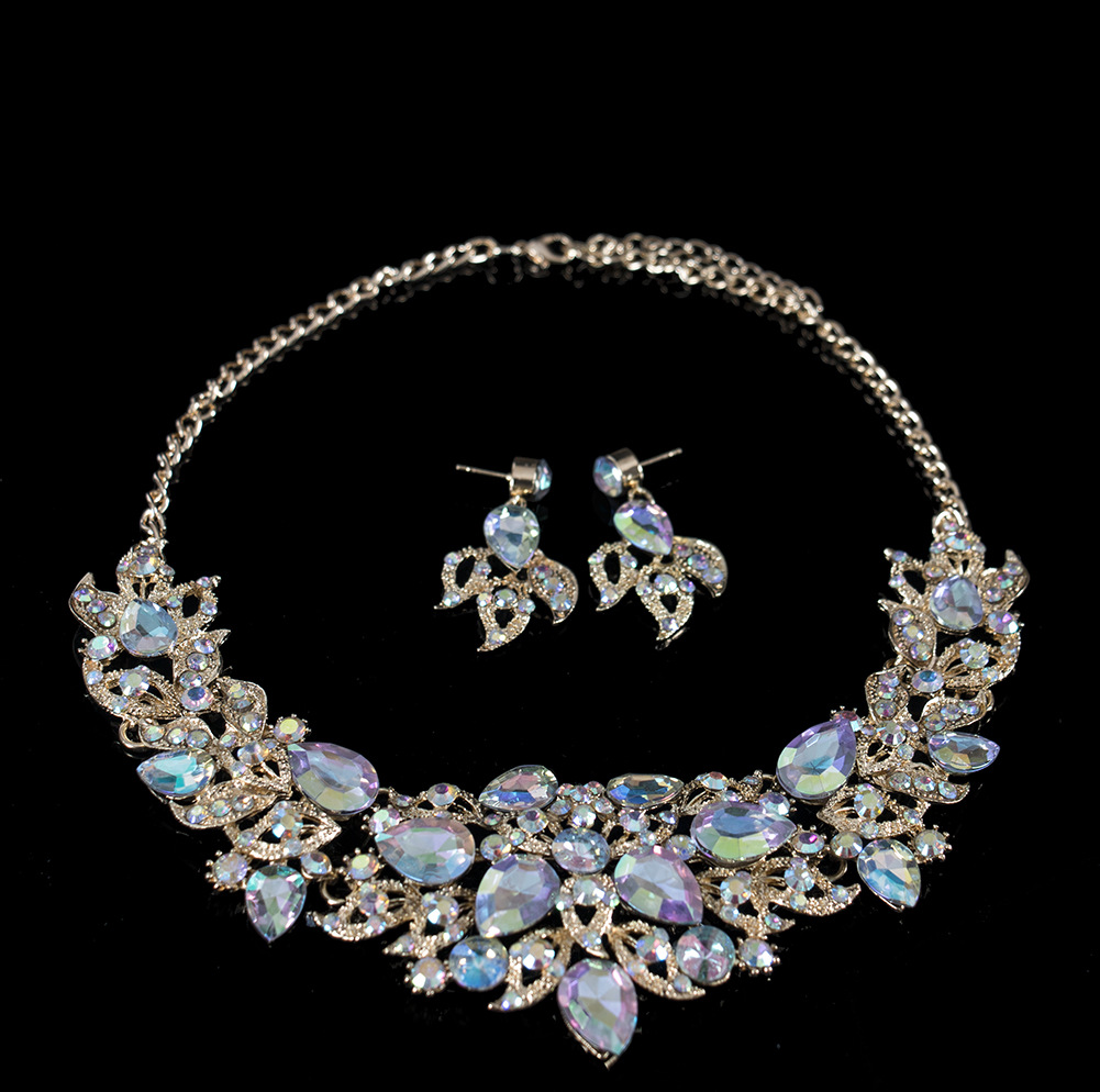 Luxury Elegant colour Crystal Bridal Necklace Earrings Jewelry Sets Fashion Jewelry Wedding Jewelry