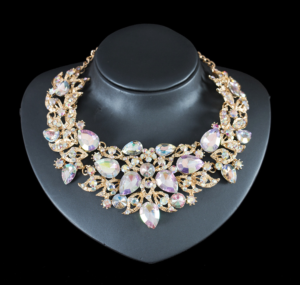 Luxury Elegant colour Crystal Bridal Necklace Earrings Jewelry Sets Fashion Jewelry Wedding Jewelry