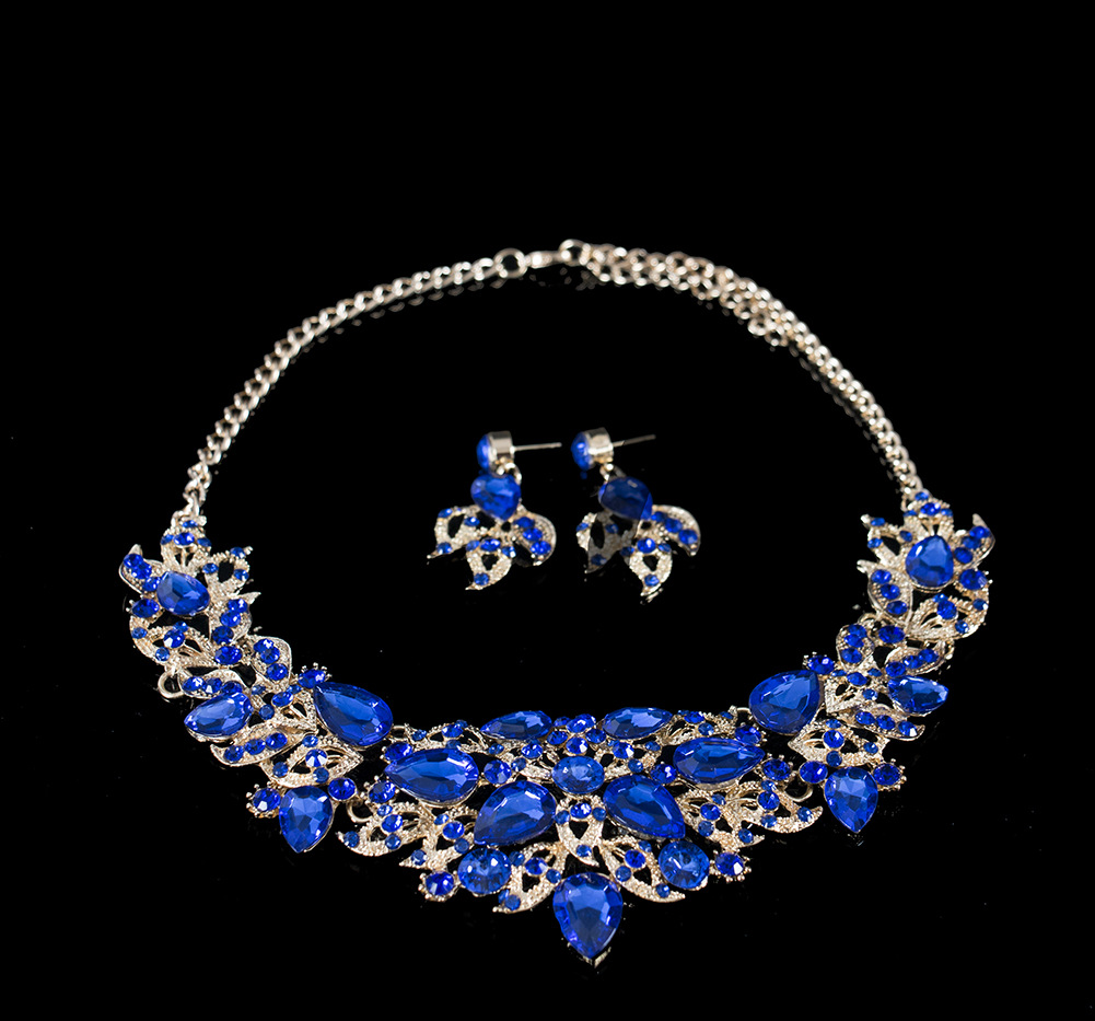 Luxury Elegant colour Crystal Bridal Necklace Earrings Jewelry Sets Fashion Jewelry Wedding Jewelry