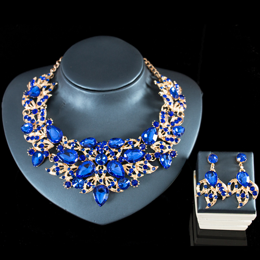 Luxury Elegant colour Crystal Bridal Necklace Earrings Jewelry Sets Fashion Jewelry Wedding Jewelry