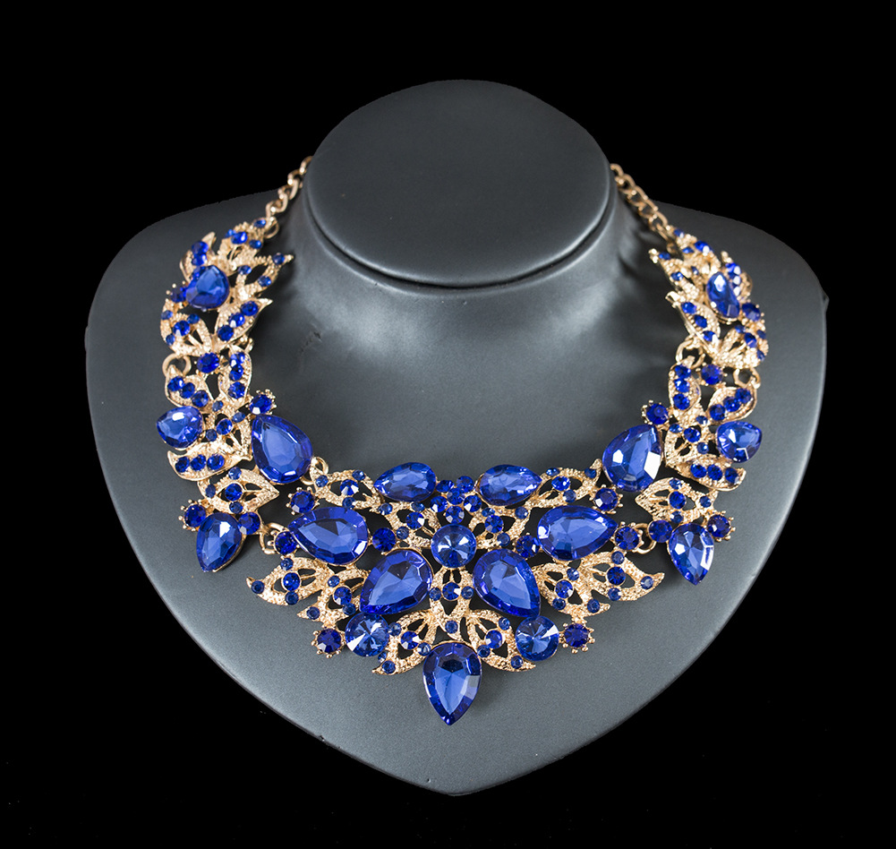 Luxury Elegant colour Crystal Bridal Necklace Earrings Jewelry Sets Fashion Jewelry Wedding Jewelry