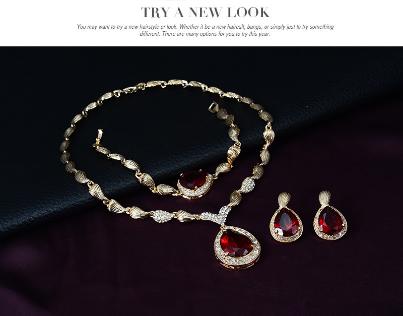 Bridal Ring Bracelet Necklace Earrings Jewelry Sets Evening Party Wedding Jewelry Four