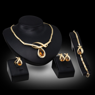 Bridal luxury Ring Bracelet Necklace Earrings Jewelry banquet Sets Evening Party Wedding Jewelry set