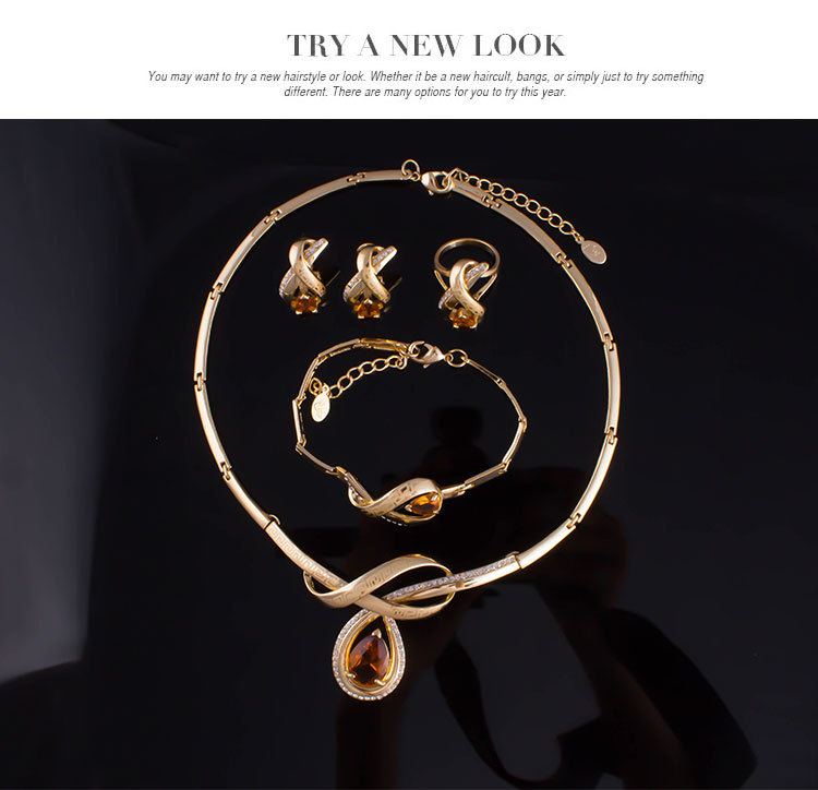 Bridal luxury Ring Bracelet Necklace Earrings Jewelry banquet Sets Evening Party Wedding Jewelry set