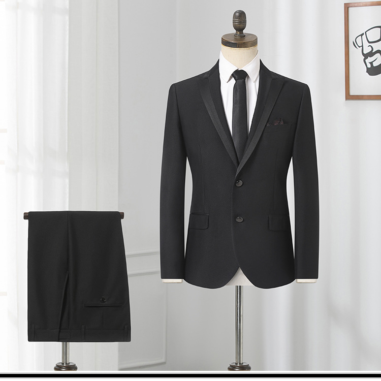 black Luxury Slim Suits Business Cloth Groom Groomsman Two-Piece Suit Blazer Jacket Pants Set