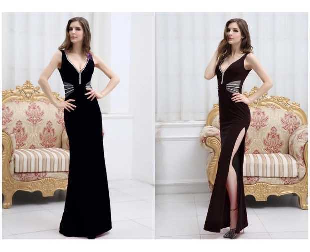 Sexy High Splite Long Evening Dress High V Neck  Skirt Lady Offshoulder Wrap Chest Party Dress