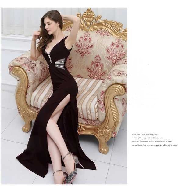 Sexy High Splite Long Evening Dress High V Neck  Skirt Lady Offshoulder Wrap Chest Party Dress