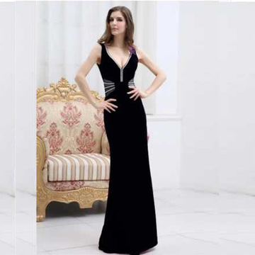 Sexy High Splite Long Evening Dress High V Neck  Skirt Lady Offshoulder Wrap Chest Party Dress