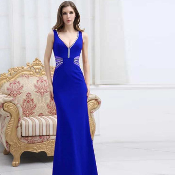 Sexy High Splite Long Evening Dress High V Neck  Skirt Lady Offshoulder Wrap Chest Party Dress
