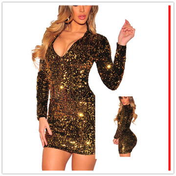 Sexy Personalized Long sleeves Evening Dress Sequins V Neck Skirt Lady Concert Dress Party Dress