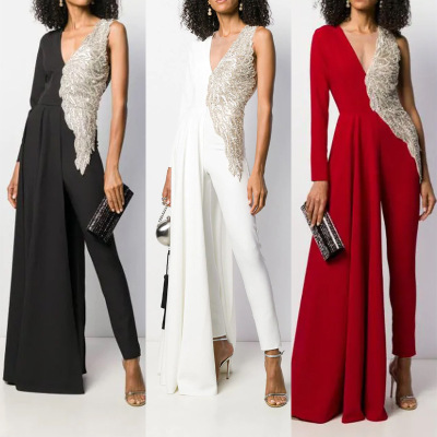 Sexy Personalized Female Evening Dresses Deep V Neck Slim Jumpsuit Skirt Lady Red Carpet Gallus Dress Girls Dinner Party Concerts Women Clothes