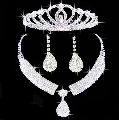 Luxury Grace Crystal Bridal Crown Necklace Earrings Wedding Sets Fashion Diamonds Lover Three Piece