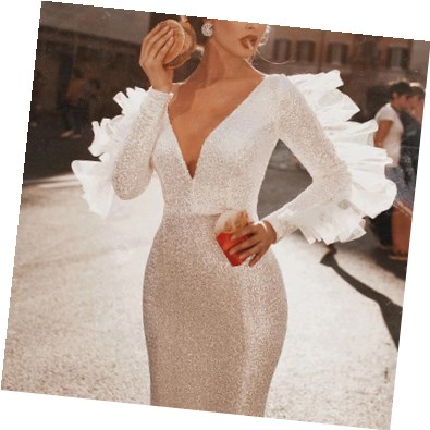 Sexy Long Evening Dress Sequins Deep V Neck Cultivate oneself Skirt Lady Concert Dress Party Dress