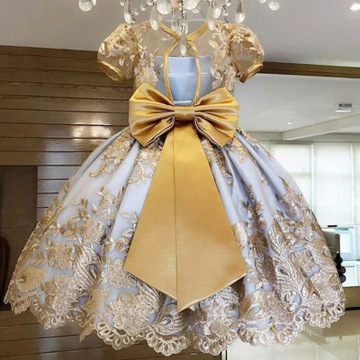 Kids Lace Wedding Dress For Girl Party  Dresses Sling  bow Flower Princess Children Princess Dress