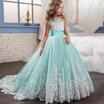 Kids Lace Wedding Dress For Girl Party meshGauze Dresses Sling  bow Flower Princess Children Dress