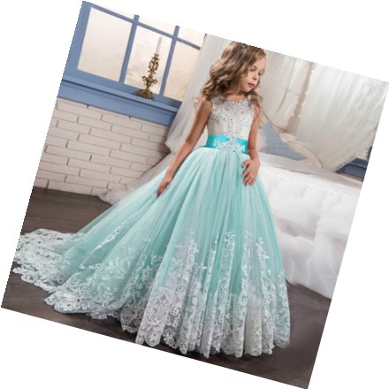 Kids Lace Wedding Dress For Girl Party meshGauze Dresses Sling  bow Flower Princess Children Dress