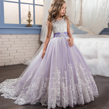 Kids Lace Wedding Dress For Girl Party meshGauze Dresses Sling  bow Flower Princess Children Dress