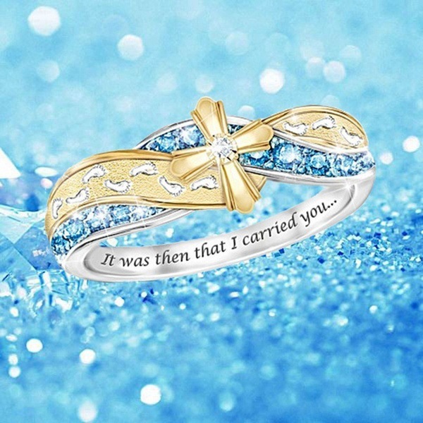 Fashion Young People Jewelry Fashion flow gold cross Ring with diamond and lettering