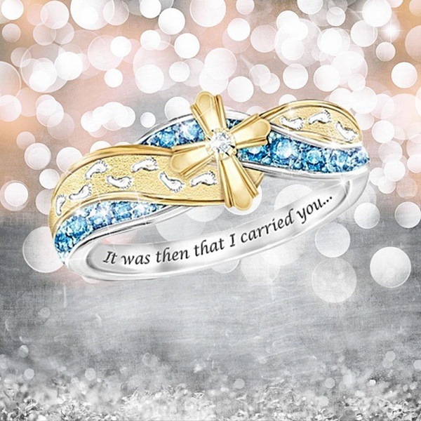 Fashion Young People Jewelry Fashion flow gold cross Ring with diamond and lettering