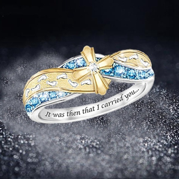 Fashion Young People Jewelry Fashion flow gold cross Ring with diamond and lettering