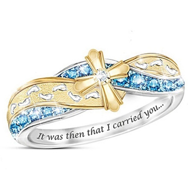 Fashion Young People Jewelry Fashion flow gold cross Ring with diamond and lettering