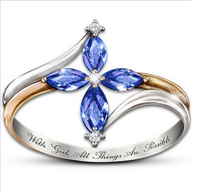 European Fashion Young People Jewelry Fashion flow gold cross Ring with diamond and lettering