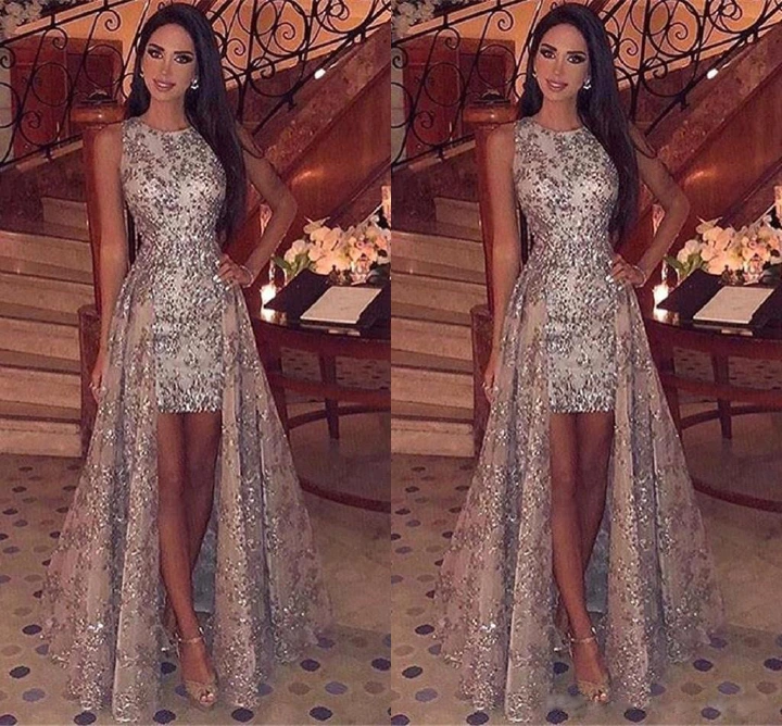 Sexy High Splite Long Evening Dress High V Neck Sequins Dress Lady Concert Party Skirt