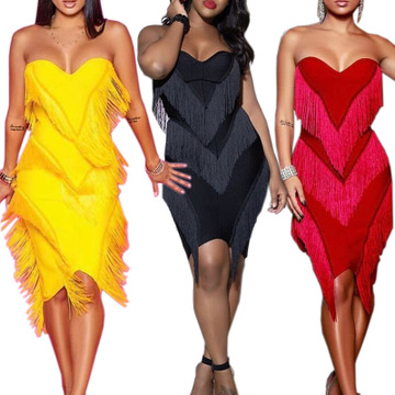 Luxury Slim Fit Evening Dress knitting Tassels Dress Bridemaid Wedding Dress Party Concert Dress