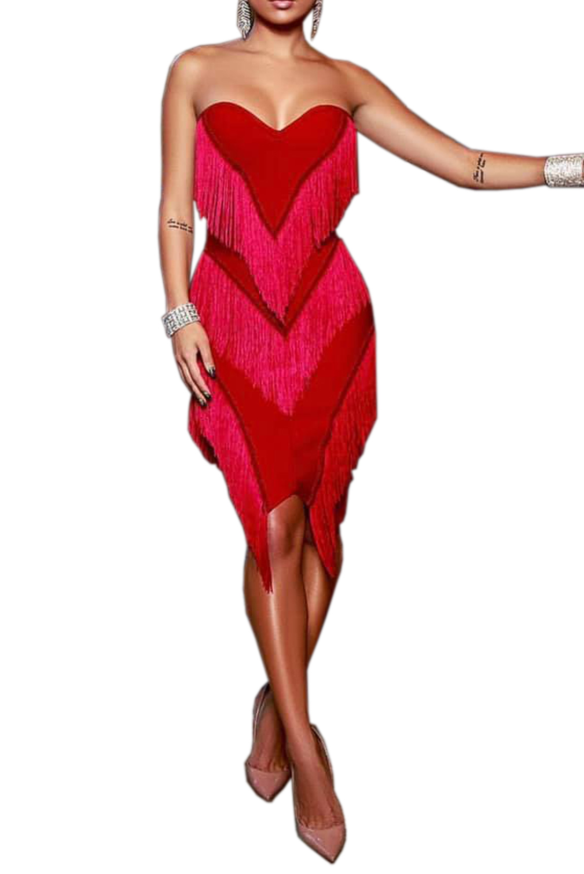 Luxury Slim Fit Evening Dress knitting Tassels Dress Bridemaid Wedding Dress Party Concert Dress