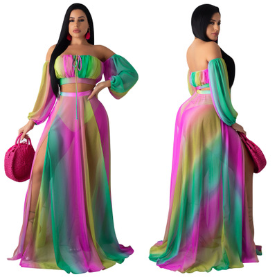 Sexy Personalized Fork opening printing Dress Lady Concert Dress Sweet Party Longuette