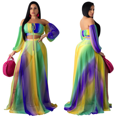 Sexy Personalized Fork opening printing Dress Lady Concert Dress Sweet Party Longuette