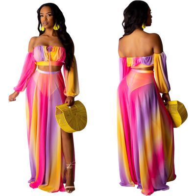 Sexy Personalized Fork opening printing Dress Lady Concert Dress Sweet Party Longuette