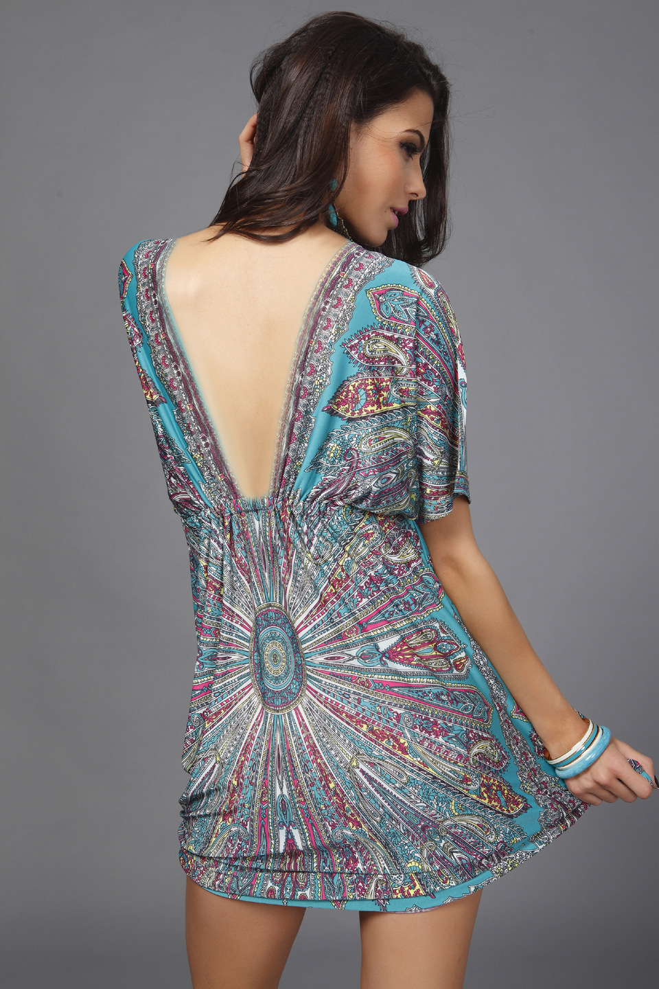 Sexy Personalized Deep V collar dress Milk silk printskirt Lady Concert Dress Party Dress