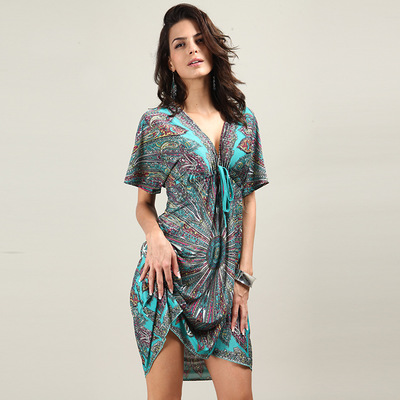 Sexy Personalized Deep V collar dress Milk silk printskirt Lady Concert Dress Party Dress