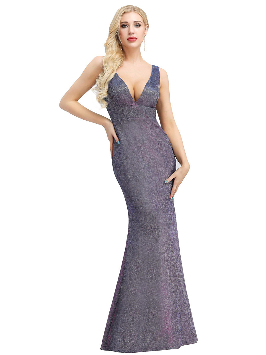 Sexy Personalized SleevelessDress Deep V collar Host Full dress Lady Concert Dress Party Dress