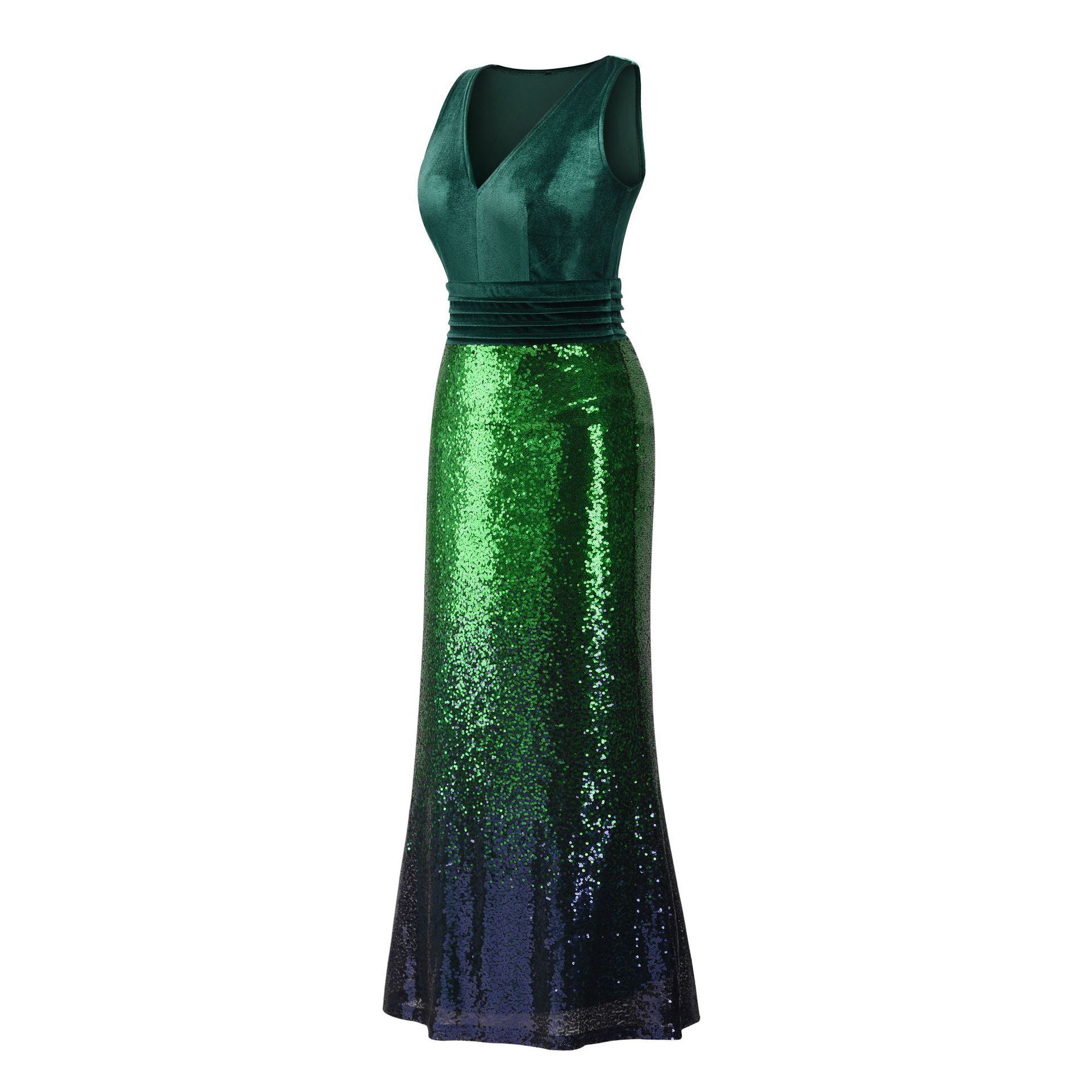 Luxury Slim Fit Evening Dress High V Neck Squins Dress Bridemaid Wedding Dress Party Concert Dress