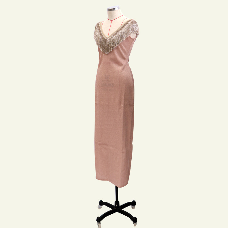 Sexy Personalized V collar Sleeveless Dress Tassels Skirt Ma&apos;am Concert Dress Party Dress