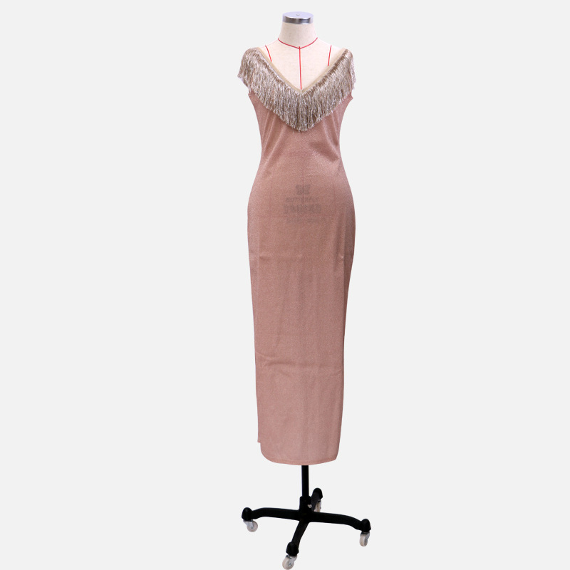Sexy Personalized V collar Sleeveless Dress Tassels Skirt Ma&apos;am Concert Dress Party Dress