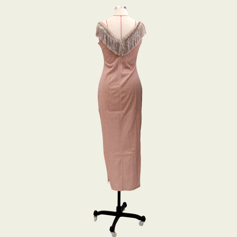 Sexy Personalized V collar Sleeveless Dress Tassels Skirt Ma&apos;am Concert Dress Party Dress
