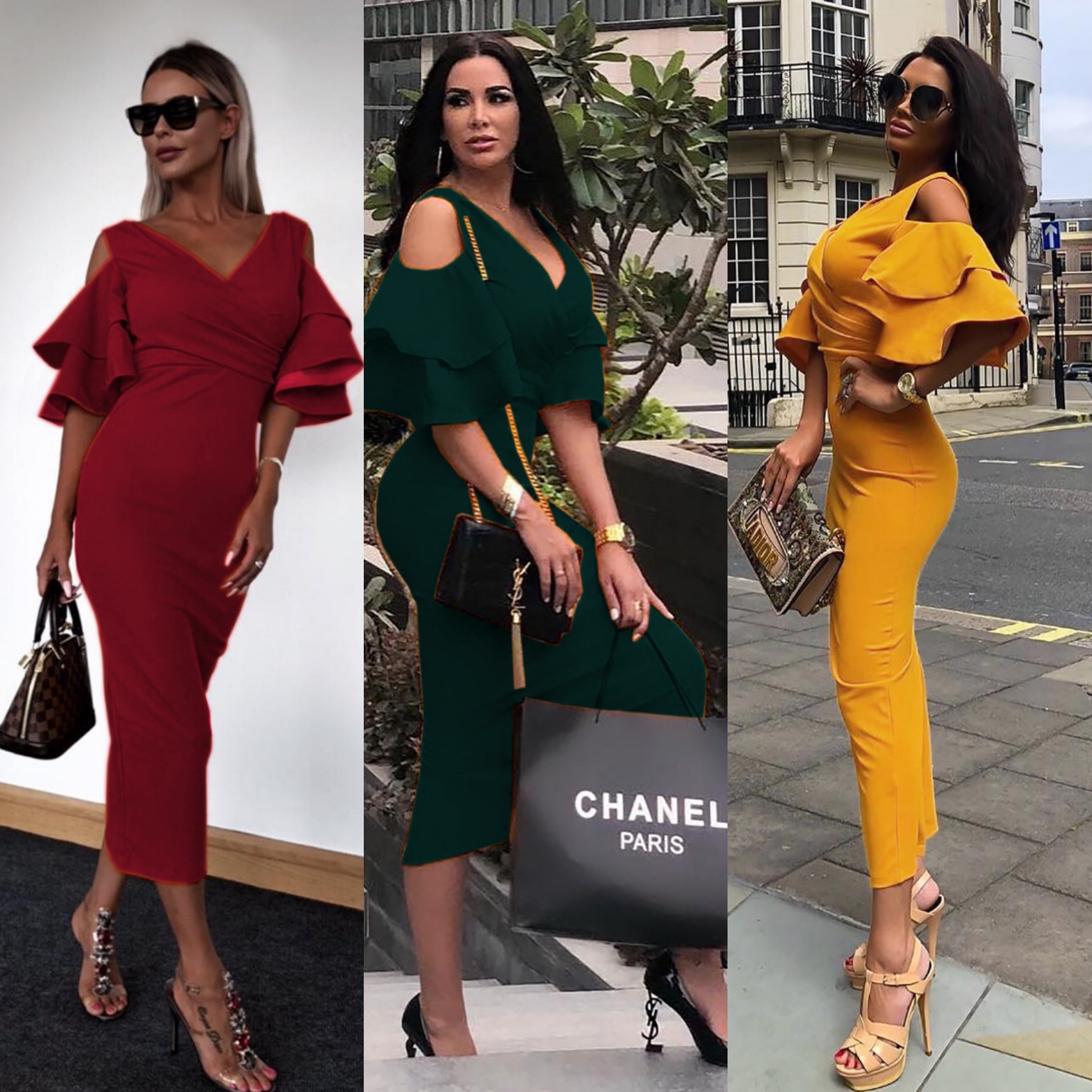 Sexy Deep V collar dress Off shoulder lotus leaf sleeve skirt Lady Concert Dress Party Dress