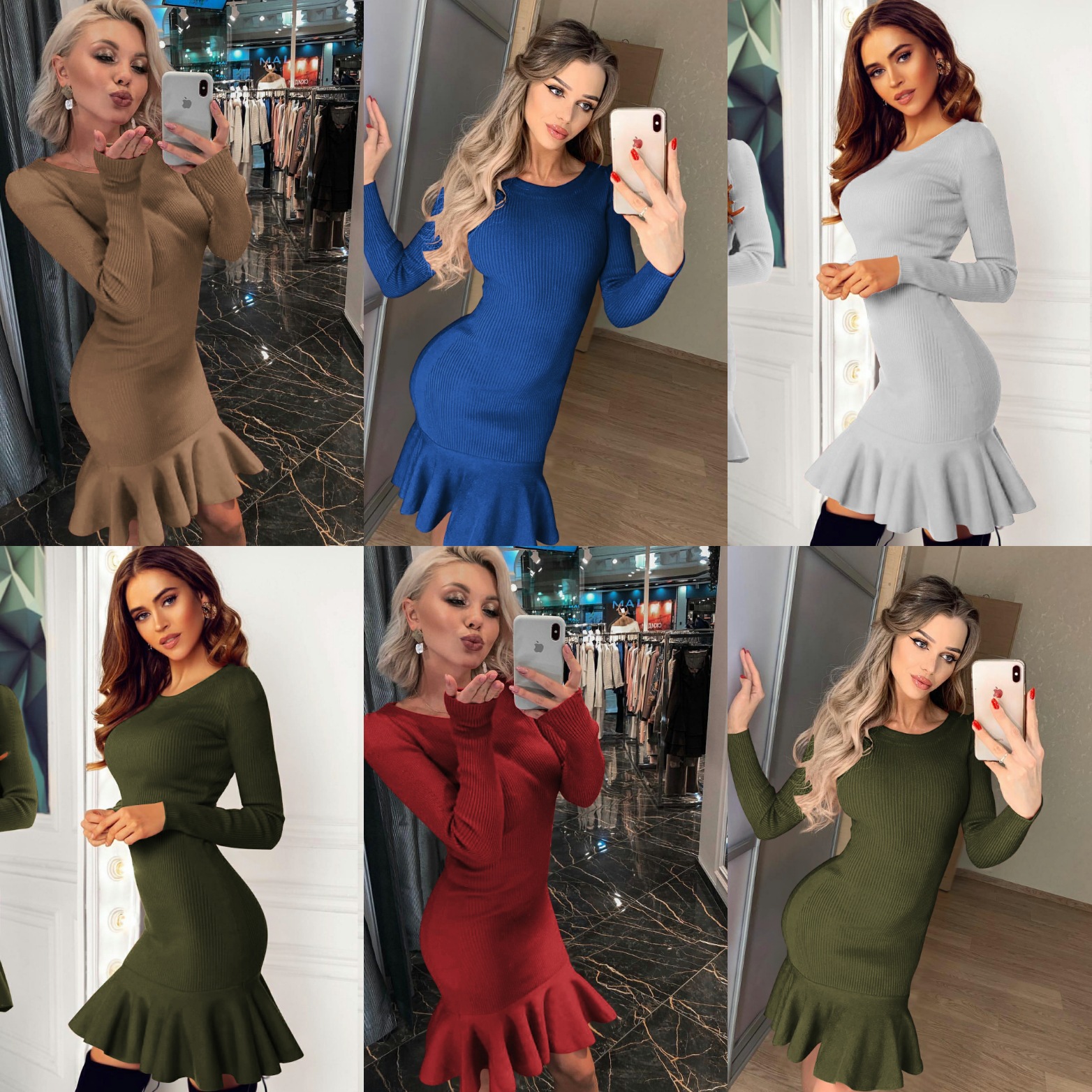 Sexy Personalized Pure color Long sleeve Dress Bottomskirt Ma&apos;am Concert Dress Party Dress
