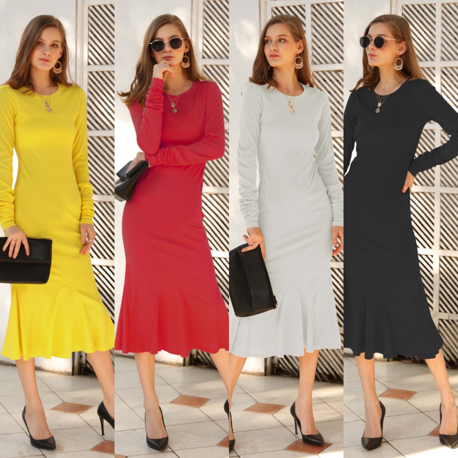 Sexy Personalized Women&apos;s knitting long sleeve long skirt Lady Concert Dress Party Dress