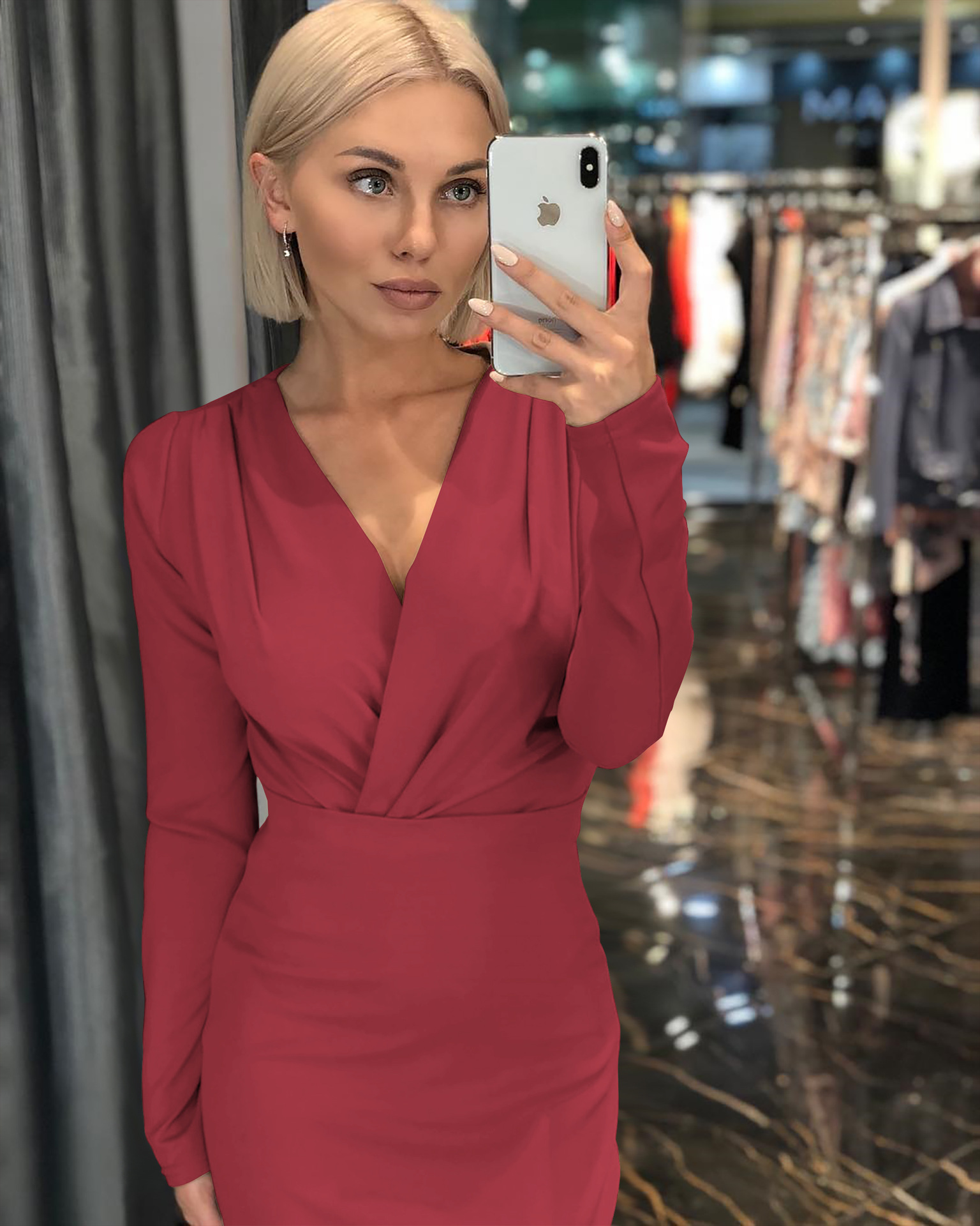 Sexy Personalized Deep V wrapped hip dress Middle-waisted Pure colorDress Party Concert Dress