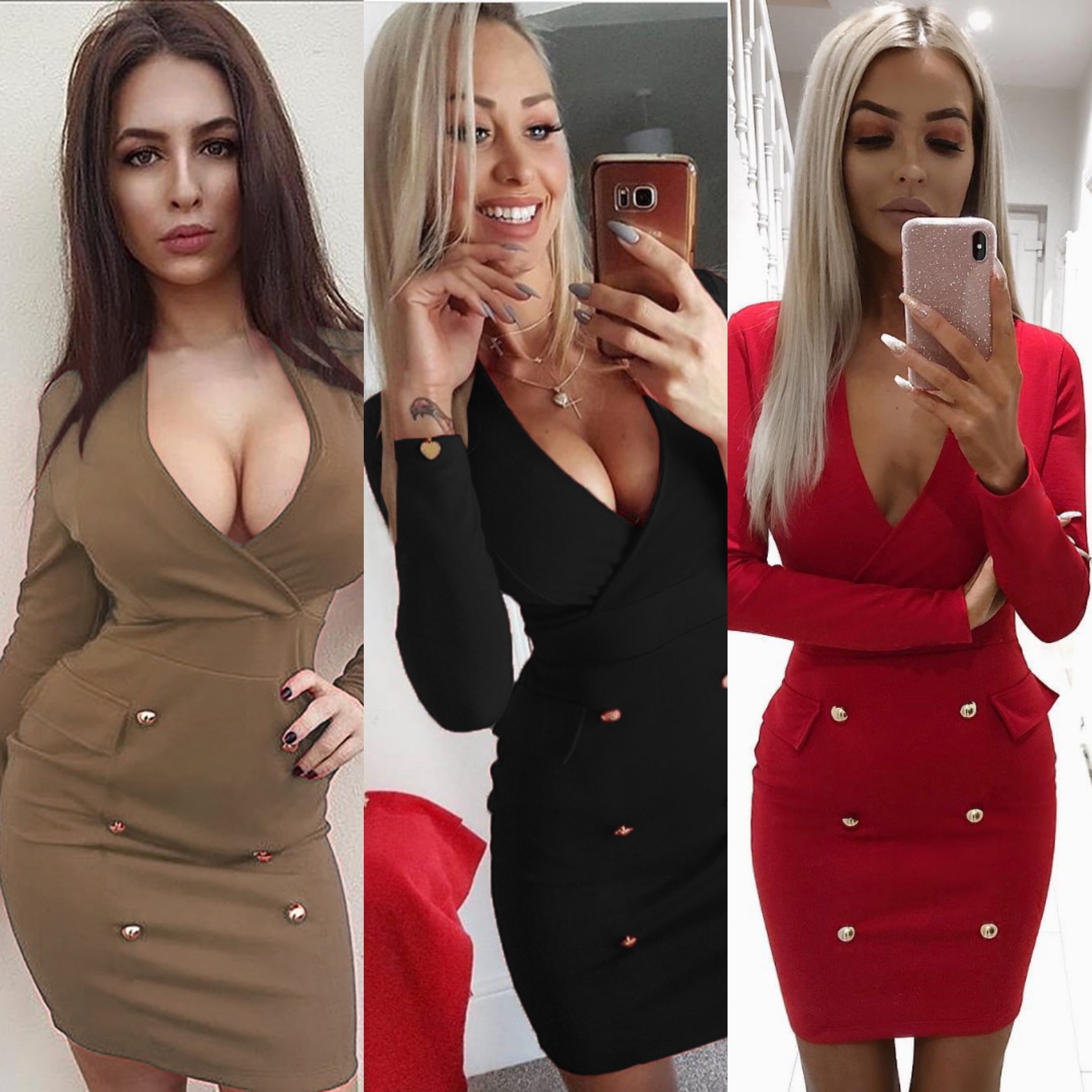 Sexy Pure color Dress Deep V Neck Cultivate oneself Skirt Lady Concert Dress Party Dress