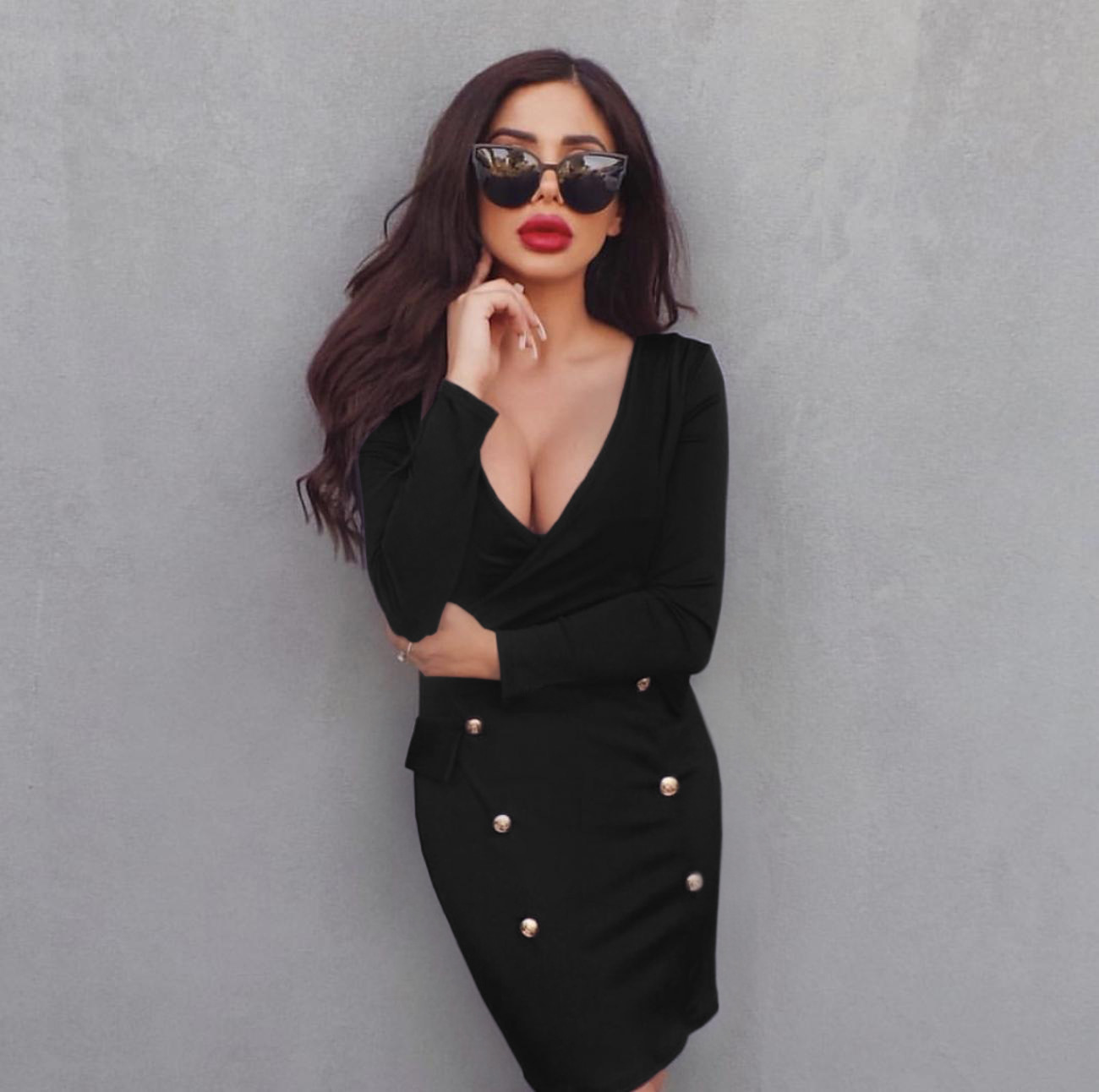 Sexy Pure color Dress Deep V Neck Cultivate oneself Skirt Lady Concert Dress Party Dress